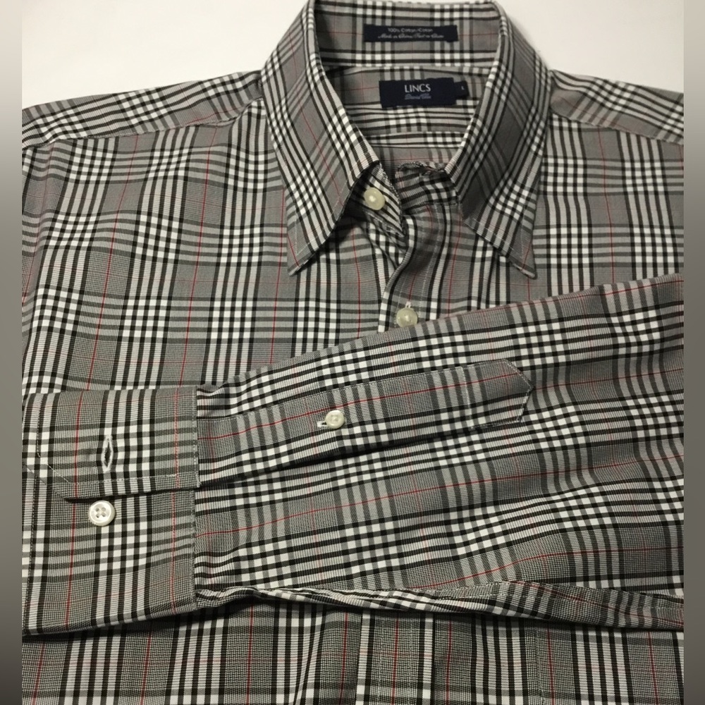 LINCS David Chu Men's LS Button Down Shirt, Sz L, Black, White, Red NWOT